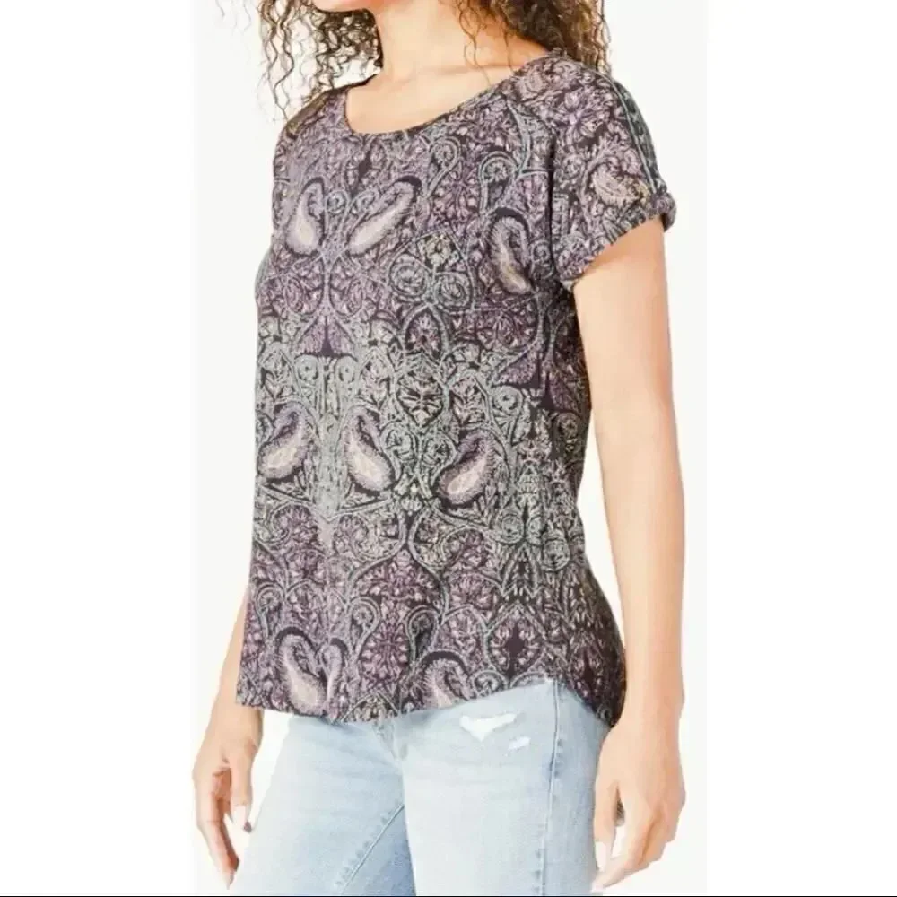 Lucky Brand Slit Back Paisley Scoop Neck Breezy MulticolorTop SZ XS - Picture 3 of 6